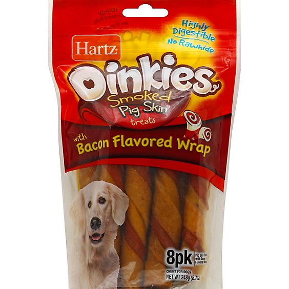 Hartz Oinkies Treats Pig Skin Twists Smoked With Bacon Flavored Wrap Pouch - 8 Count