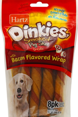 Hartz Oinkies Treats Pig Skin Twists Smoked With Bacon Flavored Wrap Pouch - 8 Count