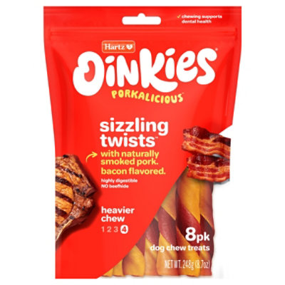Hartz Oinkies Treats Pig Skin Twists Smoked With Bacon Flavored Wrap Pouch - 8 Count
