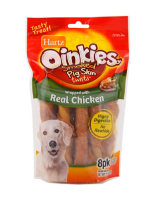 Hartz Oinkies Chews For Dogs Pig Skin Twists Wrapped With Real Chicken - 8 Count