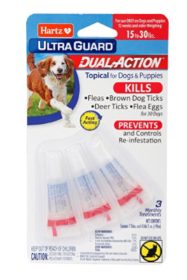 Hartz UltraGuard Topical For Dog & Puppies Dual Action 15 to 30 Lbs Blister Pack - 3 Count