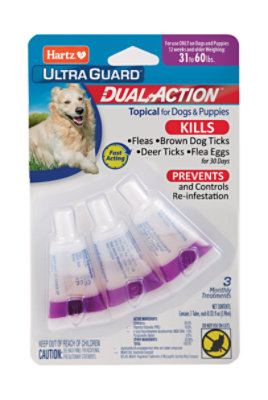 Hartz UltraGuard Pro Flea And Tick Treatment For Large Dogs 30-60lbs, 3  Monthly Treatments 