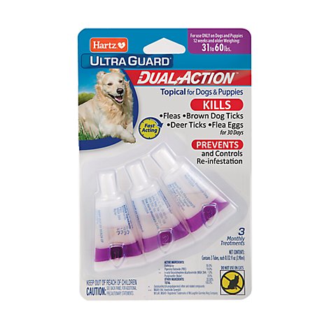 Hartz UltraGuard Topical For Dog & Puppies Dual Action 31 to 60 Lbs Blister Pack - 3 Count