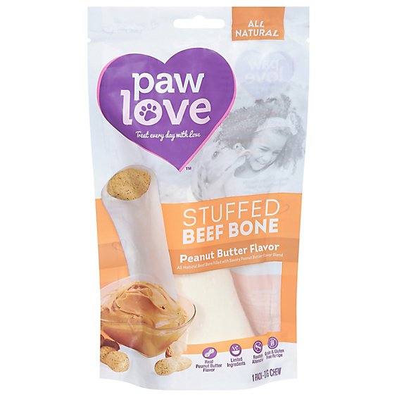 Pawluxury Dog Chew Long Lasting Stuffed Shin Bone Beef & Peanut Butter Flavor Recipe Pouch - Each