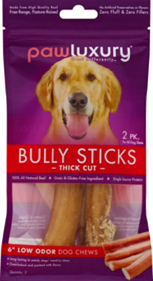 Pawluxury Dog Chew Bully Sticks Thick Cut 6 Inch Low Odor Pouch - 2 Count