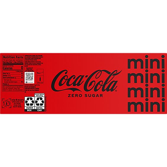 Coca-Cola Zero Sugar Soda Fridge Pack Cans - 10-7.5 Fl. Oz.