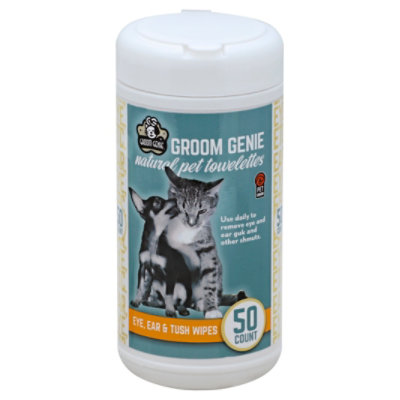 Groom Genie Pet Towelettes Natural Eye Ear Tush Wipes Tub 50