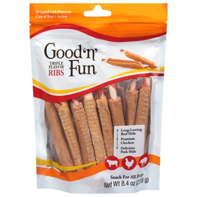 Good ’n’ Fun Triple Flavor Ribs Rawhide For Dogs Bag - 8.4 Oz - Image 2