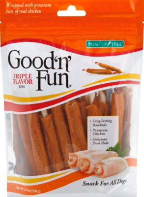 Good ’n’ Fun Triple Flavor Ribs Rawhide For Dogs Bag - 8.4 Oz - Image 2