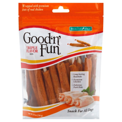 Good ’n’ Fun Triple Flavor Ribs Rawhide For Dogs Bag - 8.4 Oz - Image 1