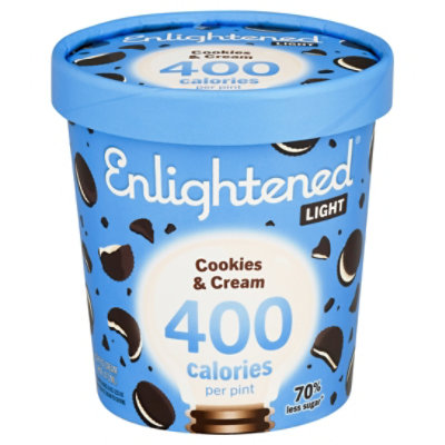 Pint containers of Enlightened- The Good-For-You Ice Cream brand ice cream  in a supermarket freezer in New York on Friday, November 3, 2017.  Enlightened is one of several ice cream brands that