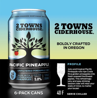 2 Towns Ciderhouse Pacific Pineapple in Cans - 6-12 Fl. Oz. - Image 3