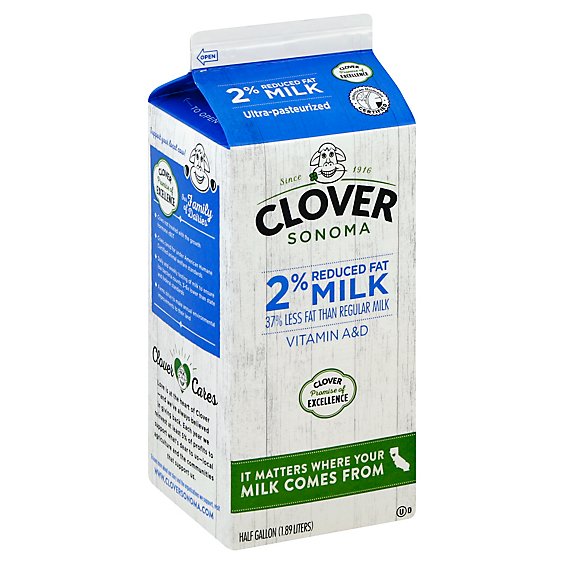 Clover Milk 2% Reduced Fat Non - GMO Choice - Half Gallon