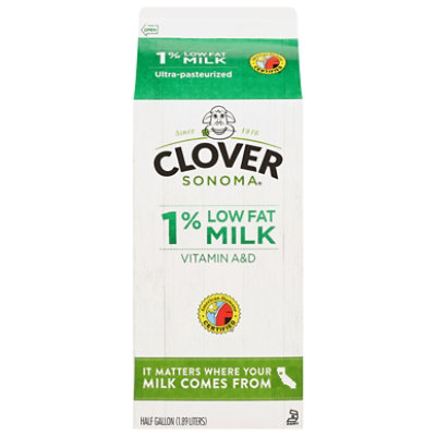 Clover Milk 1% Low Fat Non - Gmo - Half Gallon - Image 1
