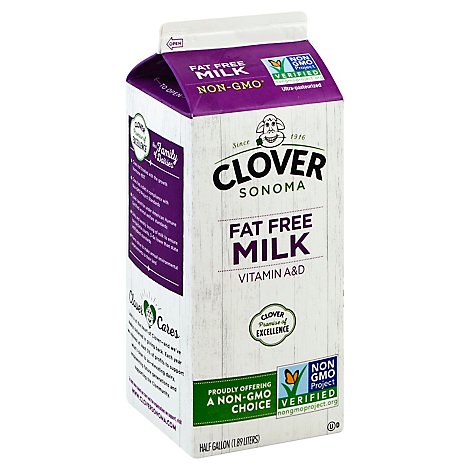 Clover Fat Free Milk Non - GMO Choice - Half Gallon