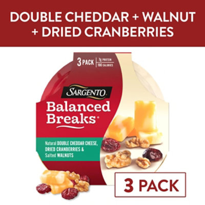 Sargento Balanced Breaks Double Cheddar Cheese Cranberries & Walnuts - 3-1.5 Oz