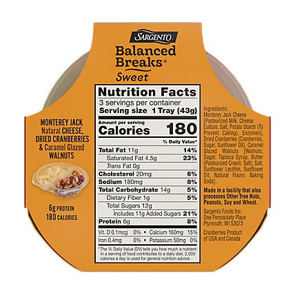 Sargento Balanced Breaks Sweet Montery Jack Cheese Dried Cranberry 3 Count - 4.5 Oz - Image 6