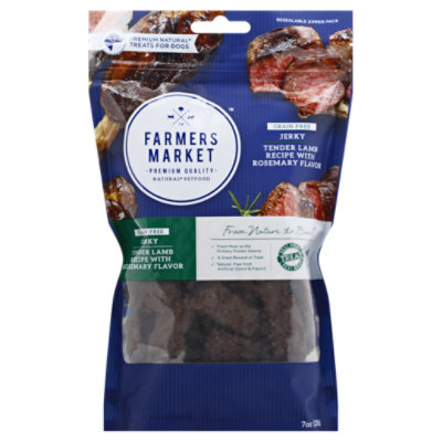 Farmers Market Dog Treats Grain Free Jerky Tender Lamb Recipe With Rosemary Flavor Pouch - 7 Oz