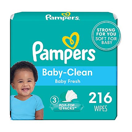 Pampers Baby Wipes Baby Clean Scented 3X Pop Top - 216 Count - Image 2