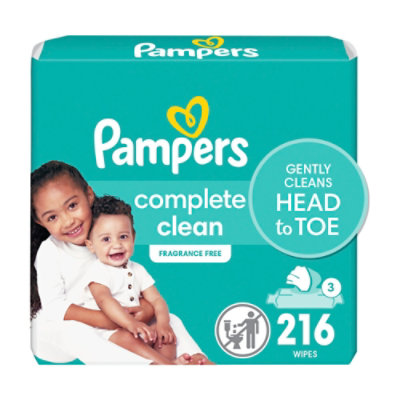 Pampers Baby Wipes Baby Clean Perfume Free 3X Pop Top - 216 Count - Image 1