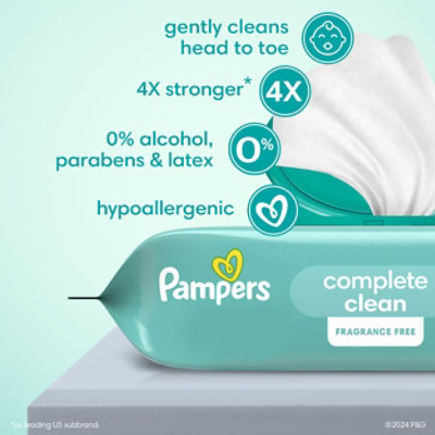 Pampers Baby Wipes Baby Clean Perfume Free 3X Pop Top - 216 Count - Image 3