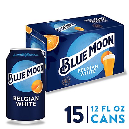 Blue Moon Craft Beer Wheat Belgian White 5.4% ABV In Cans - 15-12 Fl. Oz. - Image 2
