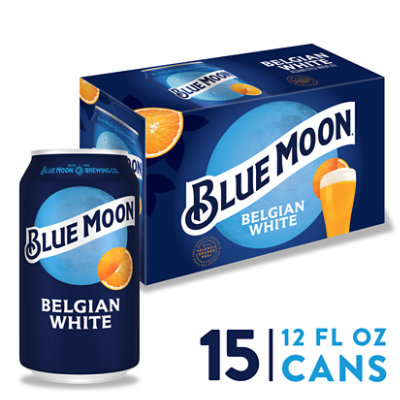 Blue Moon Craft Beer Wheat Belgian White 5.4% ABV In Cans - 15-12 Fl. Oz.