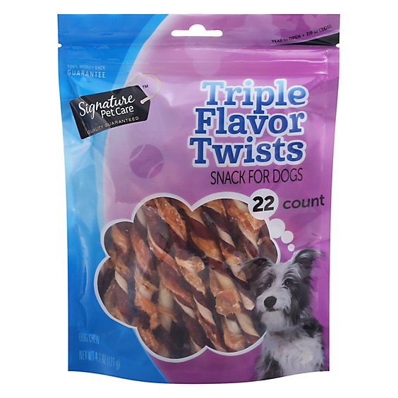 Signature Pet Care Dog Chew Triple Flavor Twist 22 Count Pouch - 4.2 Oz