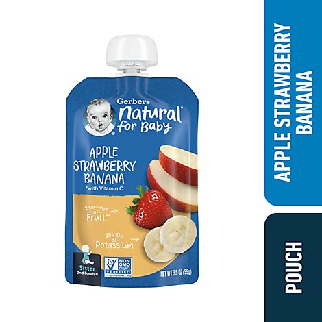 Gerber 2nd Foods Apple Strawberry Banana With Vitamin C, E & Citric Acid Pouch - 3.5 Oz.