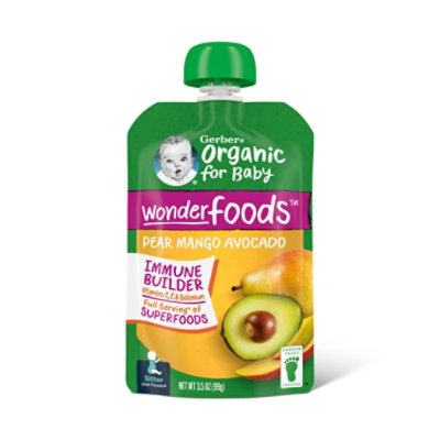 Gerber 2nd Foods Organic Pear Mango Avocado WonderFoods Pouch for Baby - 3.5 Oz