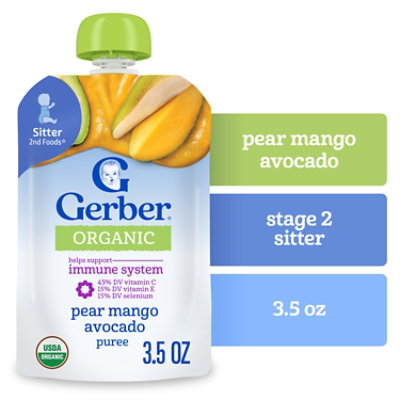 Gerber 2nd Foods Organic Pear Mango Avocado WonderFoods Pouch for Baby - 3.5 Oz