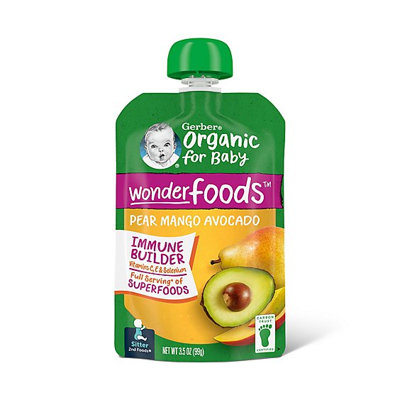 Gerber 2nd Foods Organic Pear Mango Avocado WonderFoods Pouch for Baby - 3.5 Oz