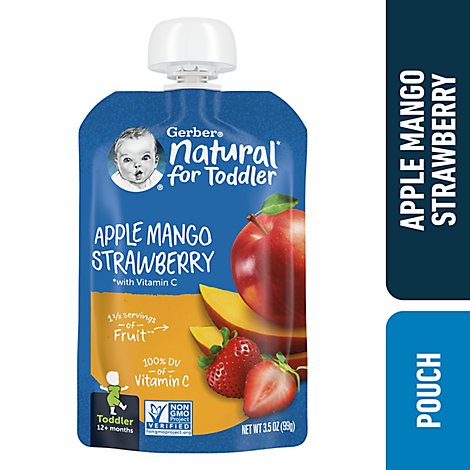 Gerber Toddler Apple Mango & Strawberry With Vitamin C & E Pouch - 3.5 Oz.
