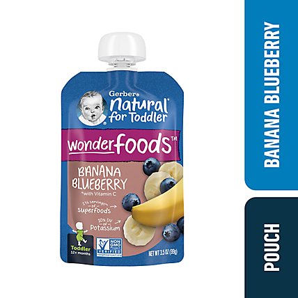 Gerber Natural Banana Blueberry WonderFoods Pouch for Toddler - 3.5 Oz - Image 1