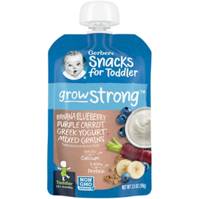 Gerber Strong Banana Blueberry Purple Carrot Greek Yogurt Mixed Grains Toddler Food Pouch - 3.5 Oz - Image 1