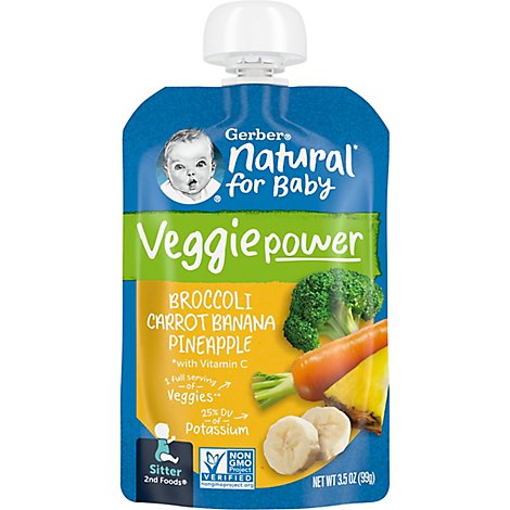 Gerber Broccoli Carrot Banana Pineapple Strong Toddler Food Pouch - 3.5 Oz