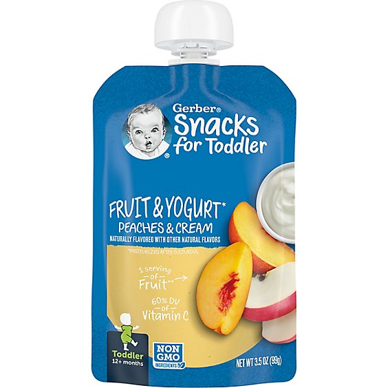 Gerber Graduates Fruit And Yogurt Peaches And Cream Snacks For Toddler Pouch - 3.5 Oz