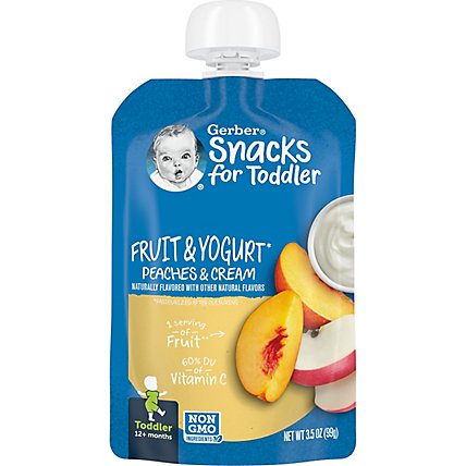 Gerber Fruit and Yogurt Peaches and Cream Snack Pouch for Toddler - 3.5 Oz - Image 1