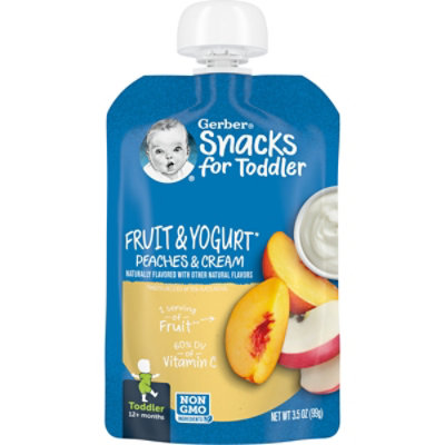 Gerber Graduates Fruit And Yogurt Peaches And Cream Snacks For Toddler Pouch - 3.5 Oz
