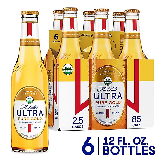 Michelob Ultra Pure Gold Organic Light Lager Bottles - 6-12 Fl. Oz.
