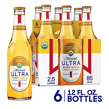 Michelob Ultra Pure Gold Organic Light Lager Bottles - 6-12 Fl. Oz. - Image 1