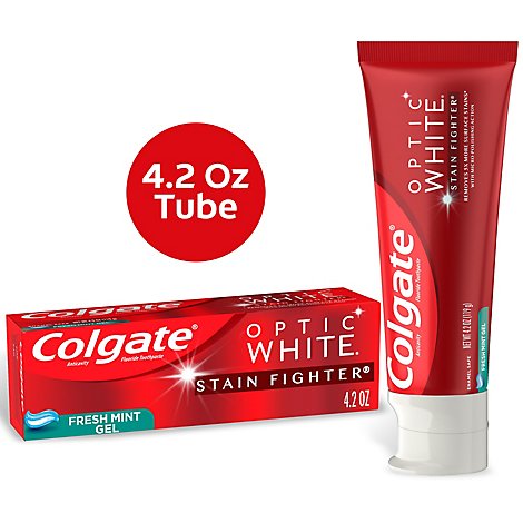 Colgate Optic White Stain Fighter Teeth Whitening Toothpaste Fresh Mint Gel - 4.2 Oz
