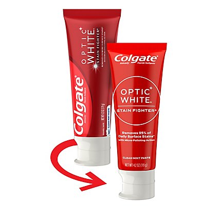 Colgate Optic White Stain Fighter Teeth Whitening Toothpaste Clean Mint Paste – 4.2 Oz - Image 2