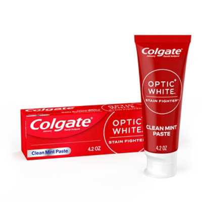 Colgate Optic White Stain Fighter Teeth Whitening Toothpaste Clean Mint Paste – 4.2 Oz - Image 1