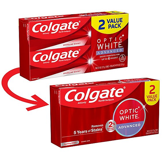 Colgate Optic White Advanced Teeth Whitening Toothpaste Sparkling White - 2-4.5 Oz