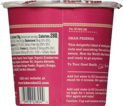 Bobs Red Mill Oatmeal Cup Gluten Free Organic Cranberry Orange - 2.47 Oz - Image 5