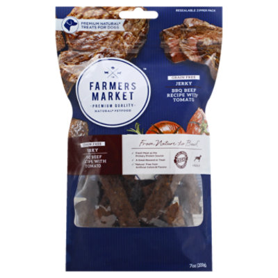Farmers Market Dog Treats Grain Free Jerky BBQ Beef Recipe With Tomato Pouch - 7 Oz