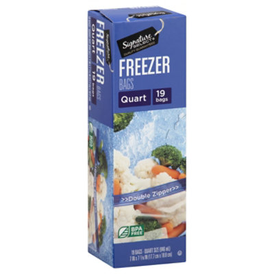 Essential Everyday Freezer Bags, Double Zipper, Quart, Plastic Bags