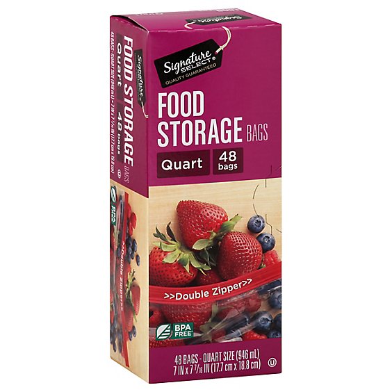 Signature SELECT Bags Food Storage Click & Lock Double Zipper Quart - 48 Count