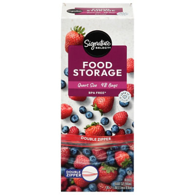 Signature SELECT Bags Food Storage Click & Lock Double Zipper Quart - 48 Count